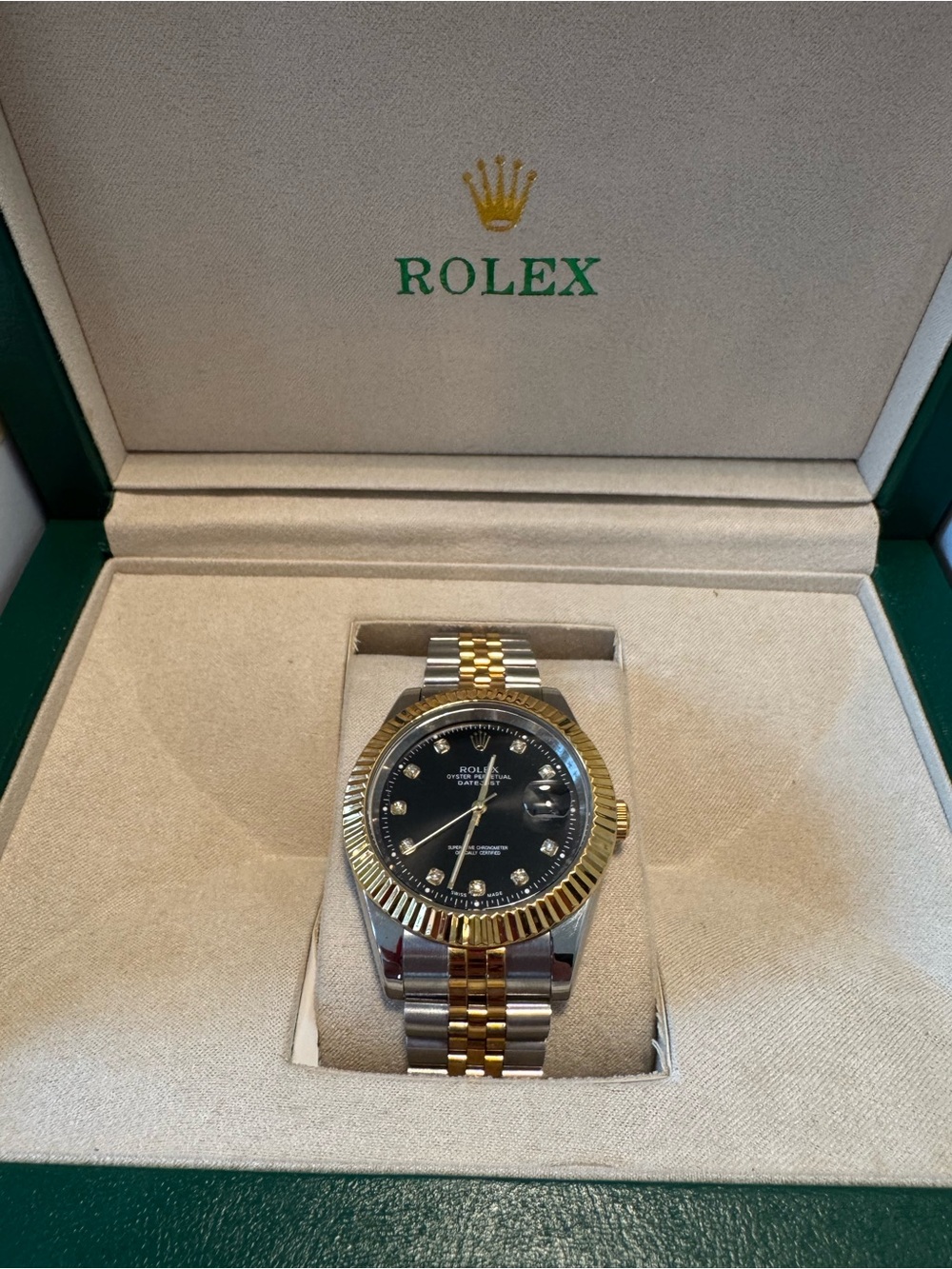 Rolex Two-Tone Gold and Silver Black Dial Datejust